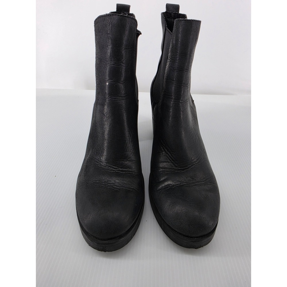 Crown vintage Womens Black Leather Chelsea Boots Platform Block Heel Size 7M